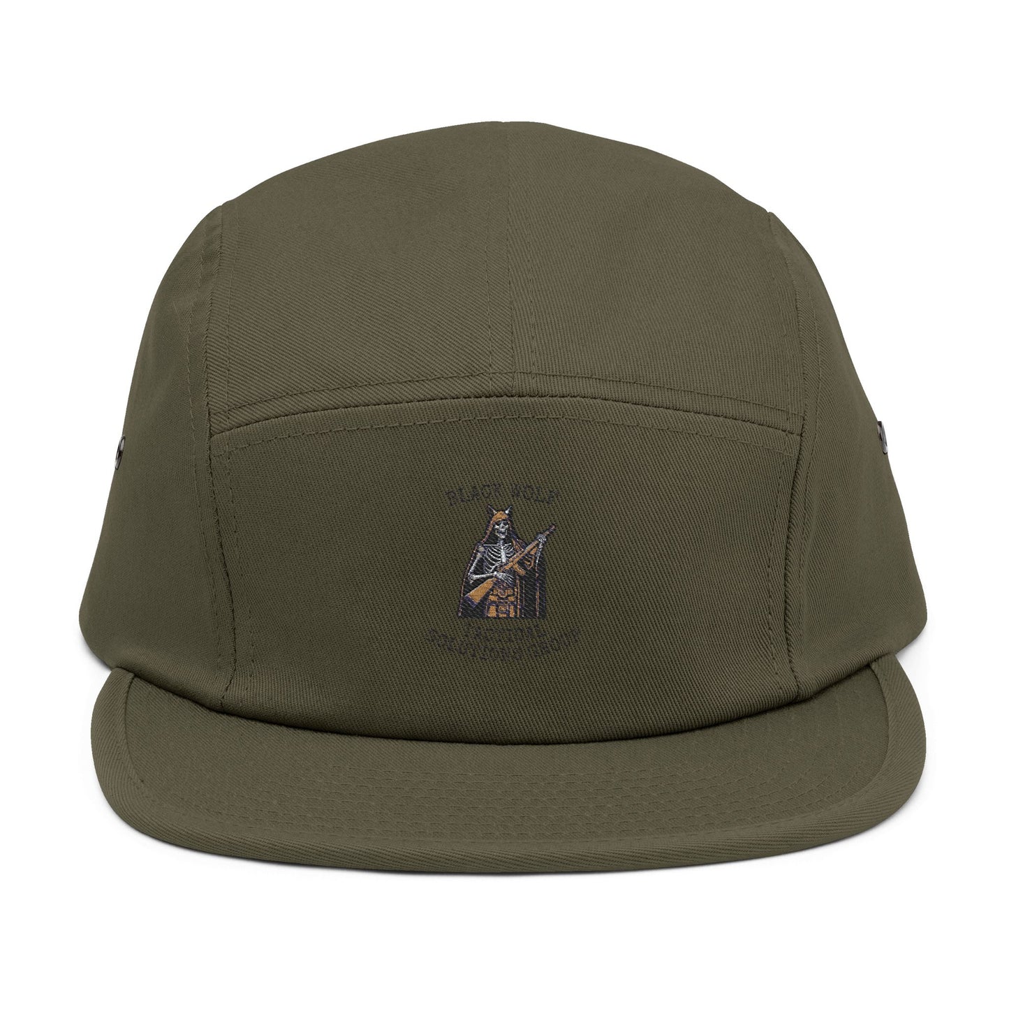 Black Wolf Embroidered 5 Panel Cap